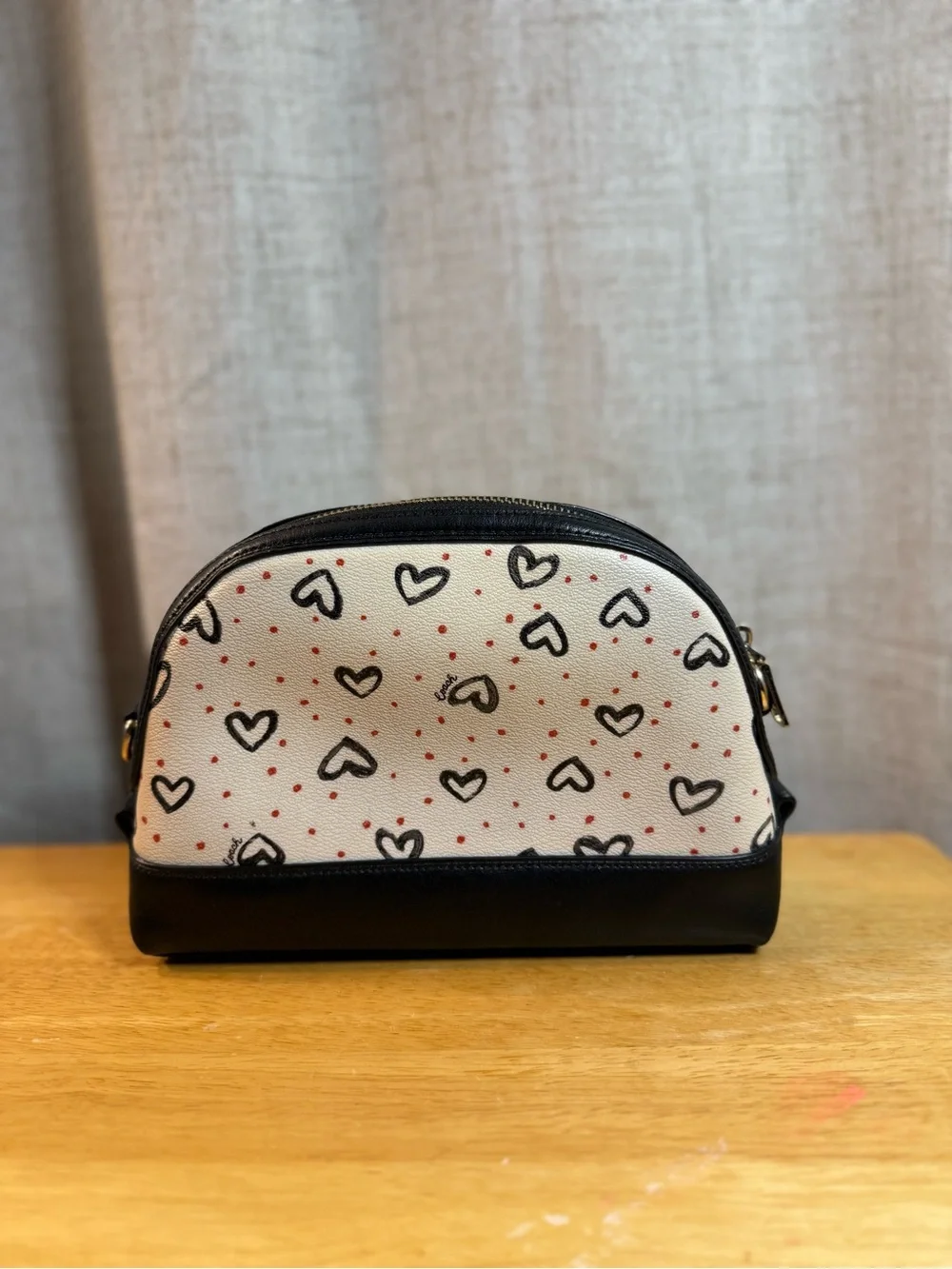 Coach Cream and Black Heart Print Shoulder Bag
